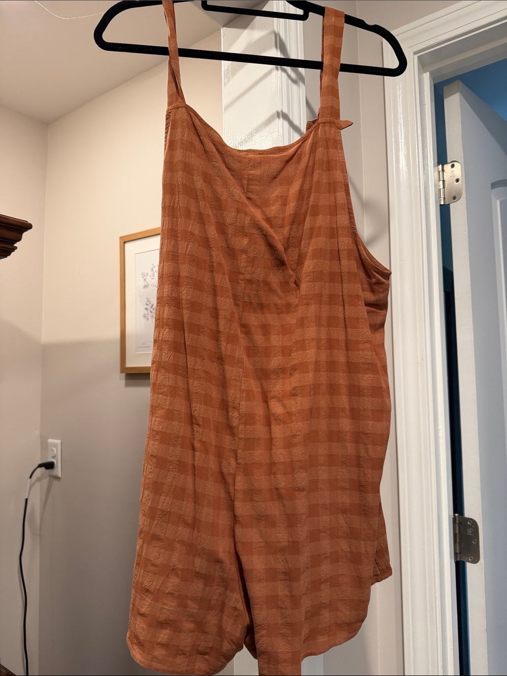 Sadie & Sage Rust Check Button-Front Romper - Picture 3 of 4